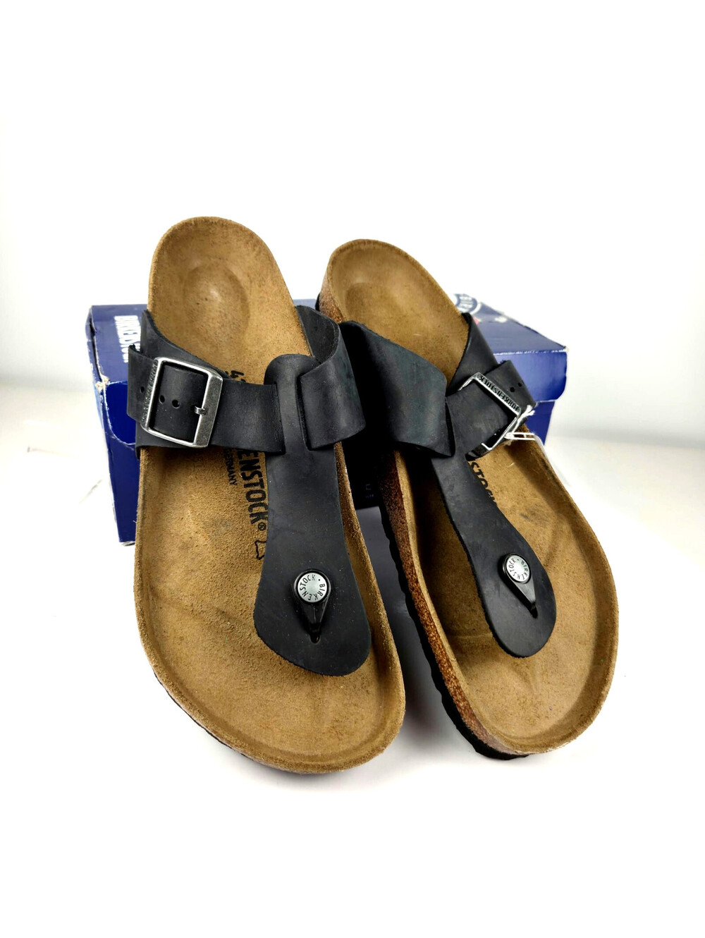Birkenstock Medina Black Leather Thong Sandals Size 43 Regular Germany NOS VTG